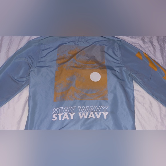 Light Blue Windbreaker Jacket Mens Large Stay Wavy Logo Brooklyn Cloth Co - Picture 5 of 7